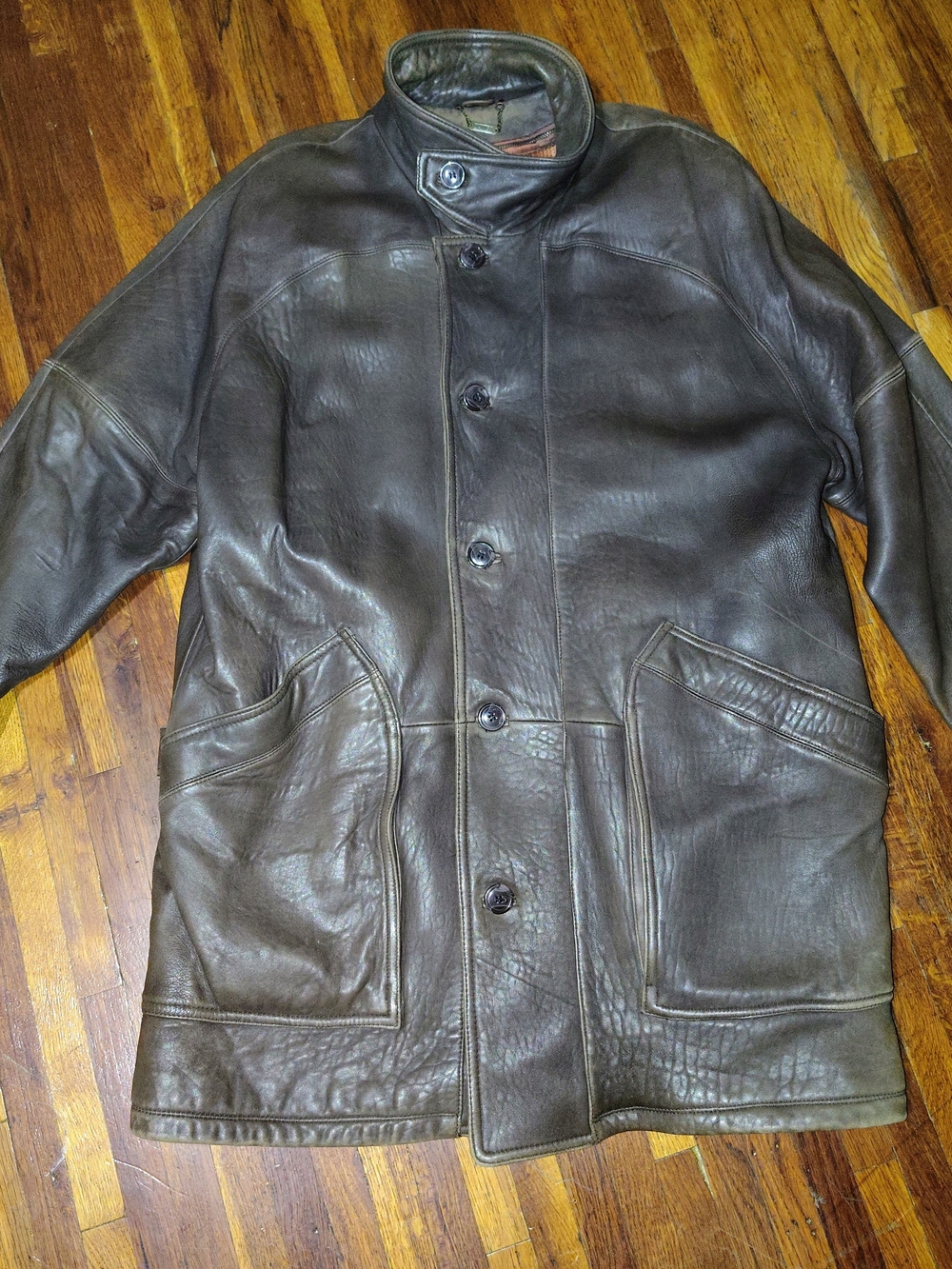 Danier Genuine Brown Leather Button-Front Long Coat With Inner Removable Vest